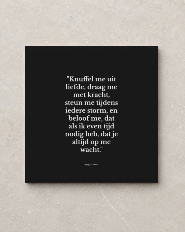 Tegeltjeswerk tegel - Knuffel me uit liefde - 15x15 Zwart Glans