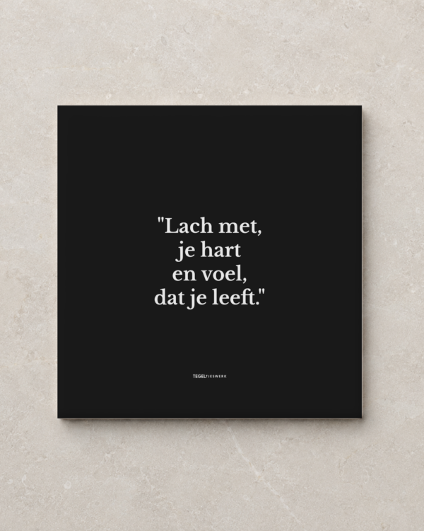 Tegeltjeswerk tegel - lach met je hart - 15x15 zwart Glans