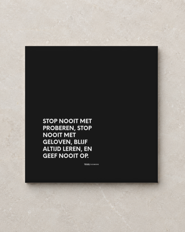 Tegeltjeswerk tegel - geef nooit op - 20x20 zwart Glans