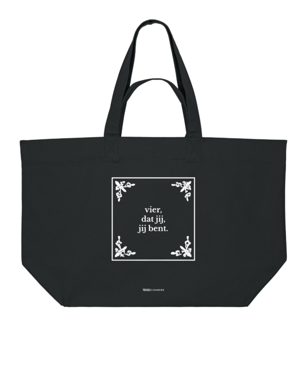 Tegeltjeswerk Shopper - vier dat jij, jij bent - Tegel editie - zwart - 400 Grams