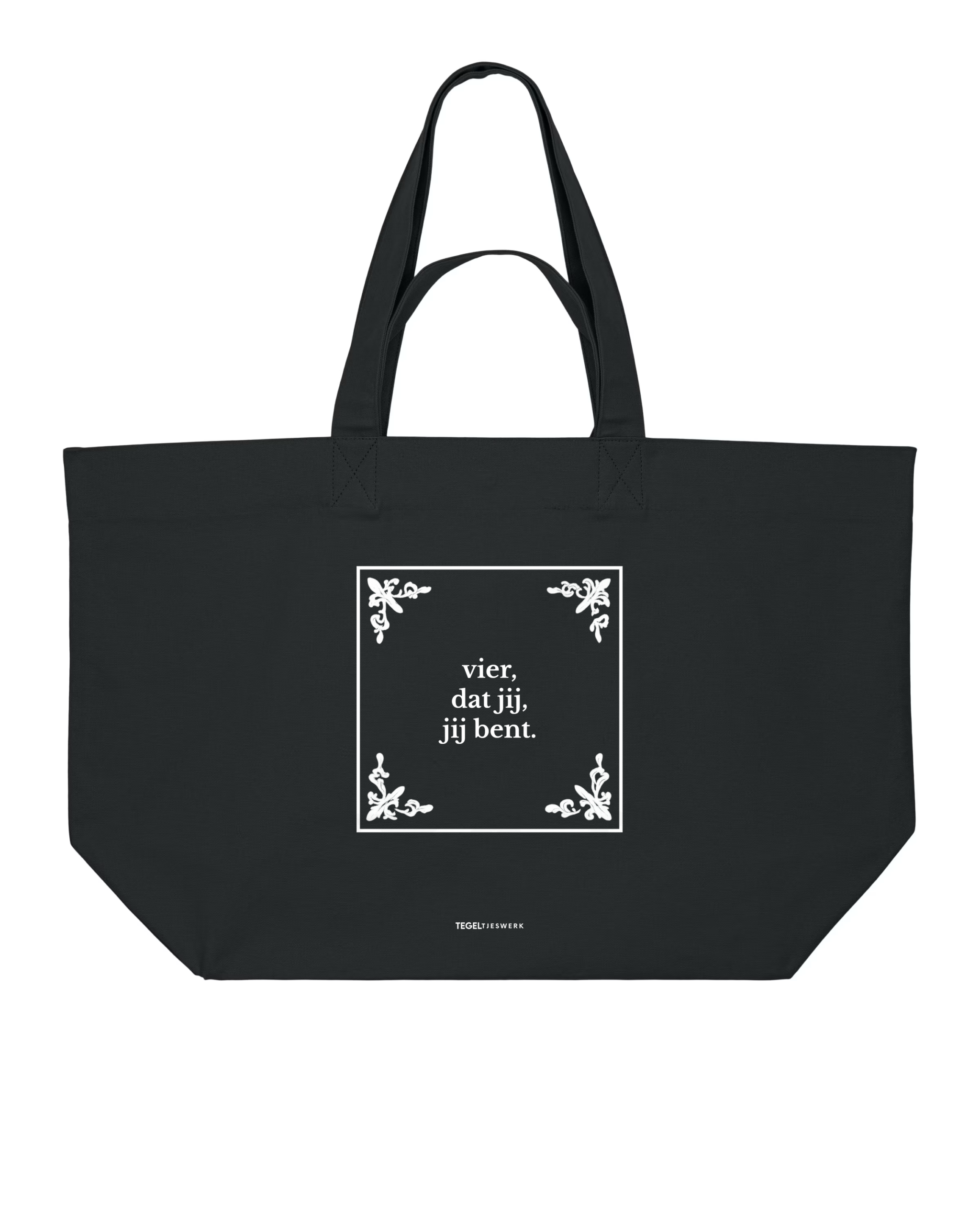 Tegeltjeswerk Shopper - vier dat jij, jij bent - Tegel editie - zwart - 400 Grams