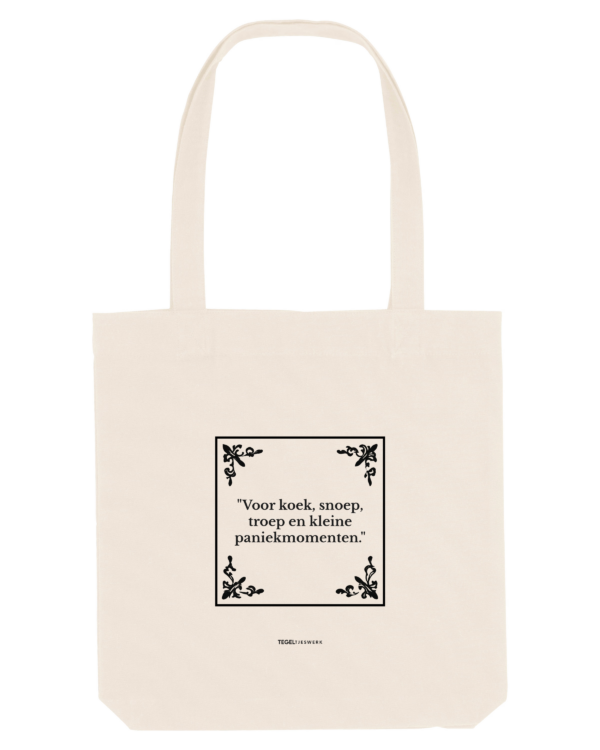 Tegeltjeswerk Tote Bag - voor koek, snoep, troep en kleine paniekmomenten - Tegel editie - wit - 300 grams