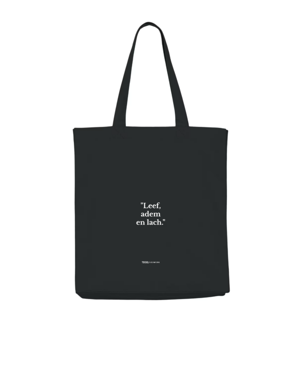 Tegeltjeswerk shopper light - leef, adem en lach - zwart - 220 grams