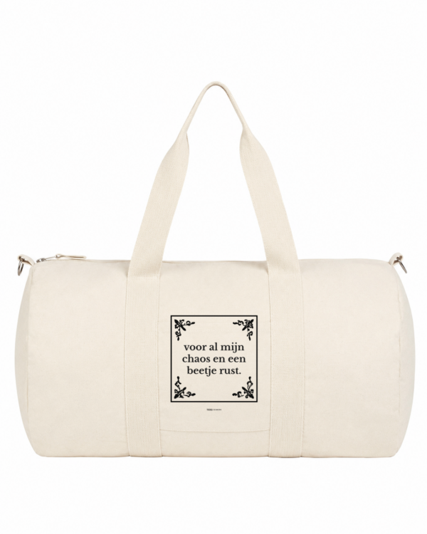 Tegeltjeswerk duffle bag - voor al mijn chaos - wit - 300 grams