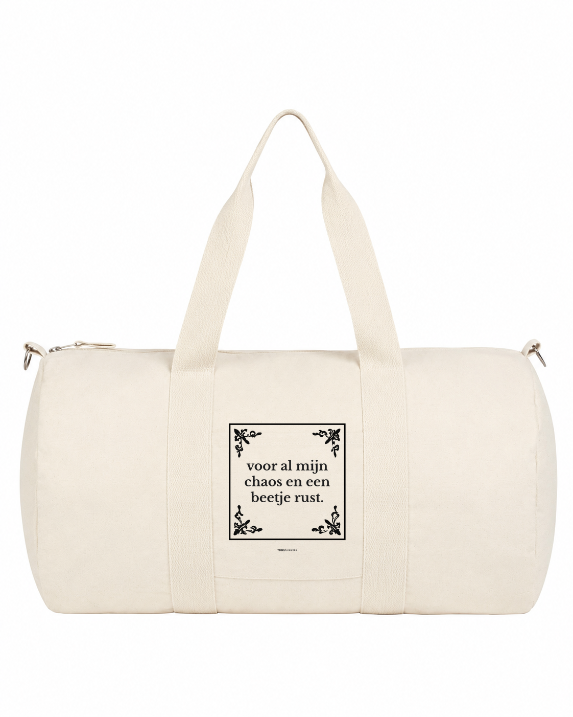 Tegeltjeswerk duffle bag - voor al mijn chaos - wit - 300 grams
