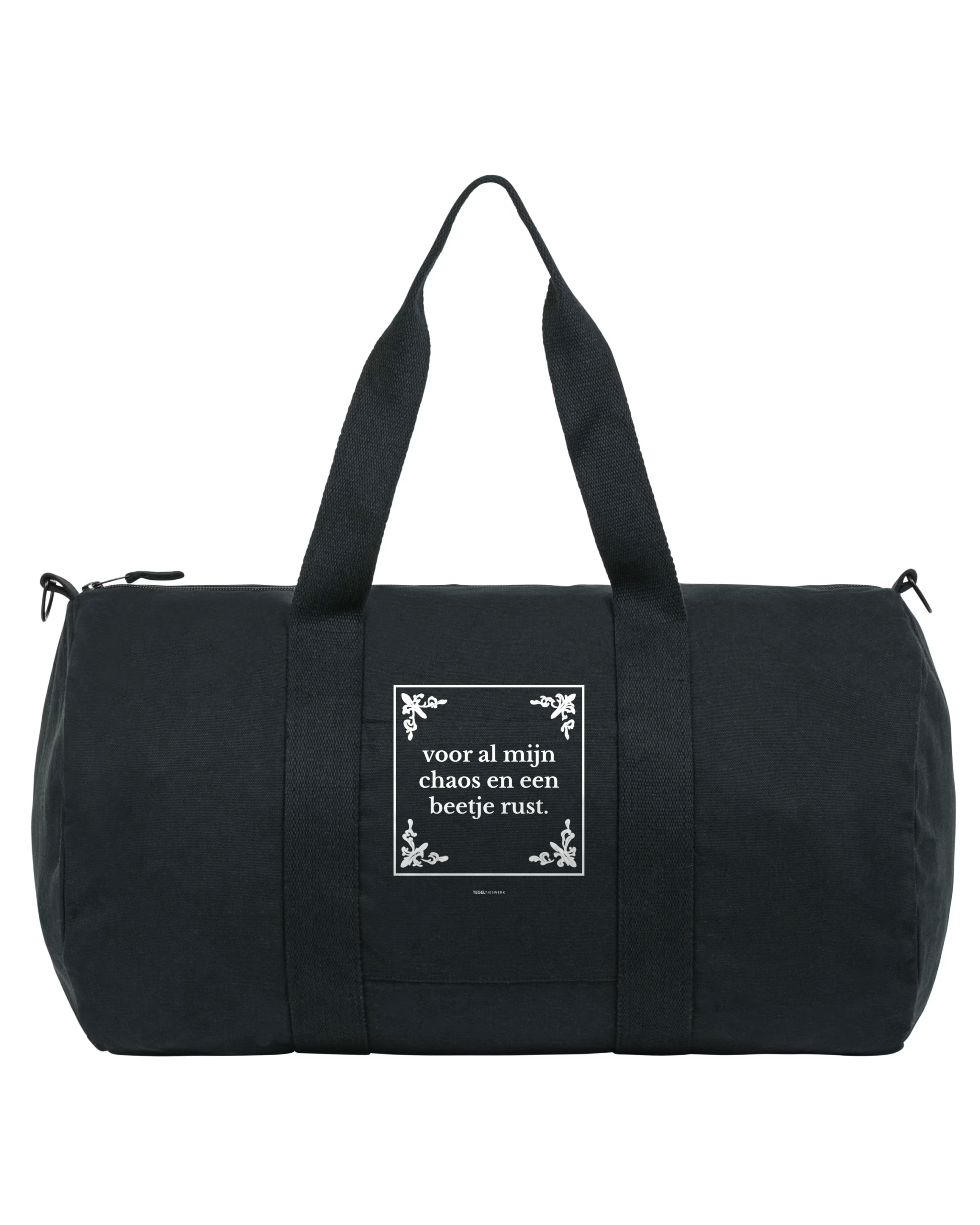Tegeltjeswerk duffle bag - voor al mijn chaos - zwart - 300 grams
