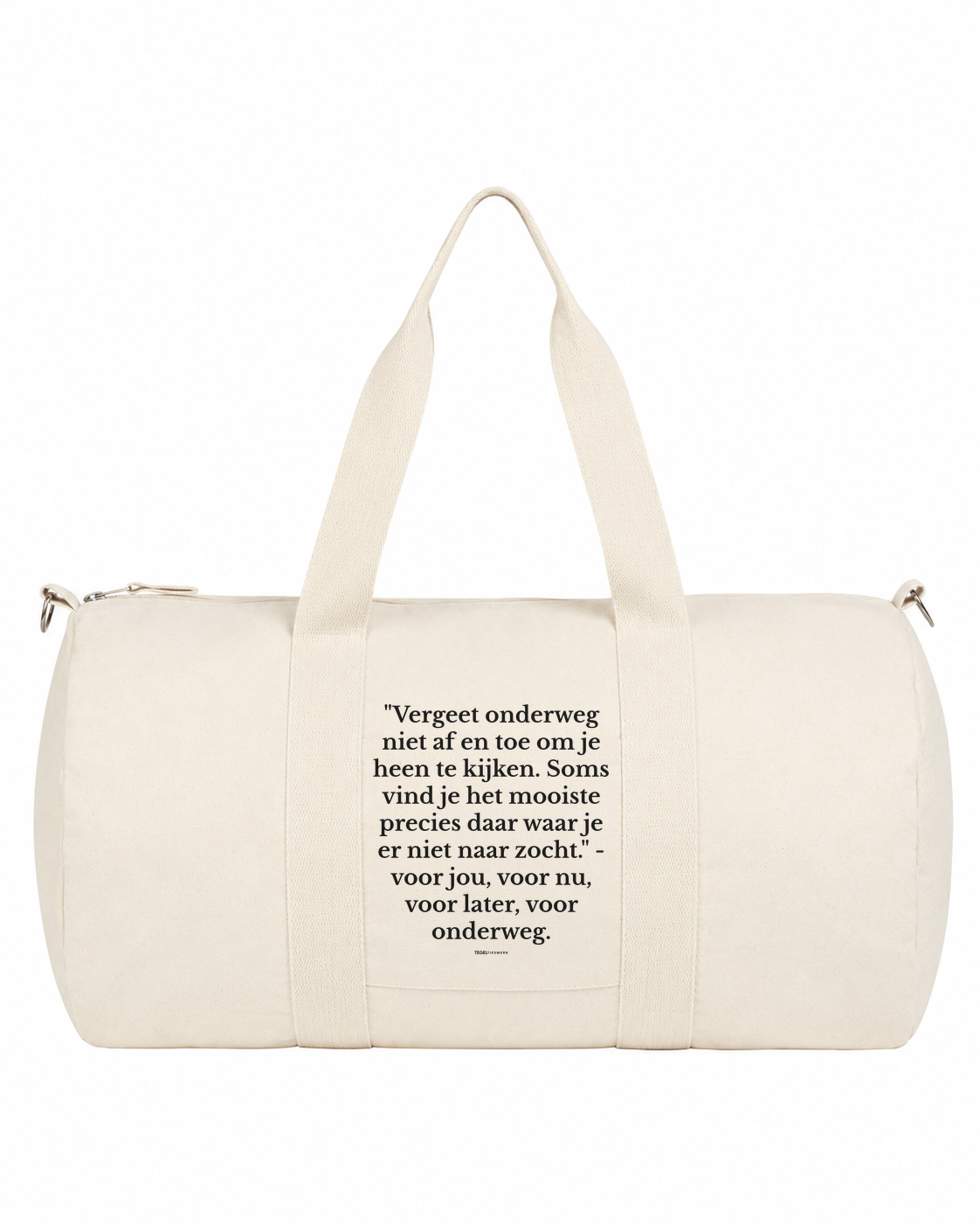 Tegeltjeswerk duffle bag - voor jou, voor nu, voor later, voor onderweg - wit - 300 grams