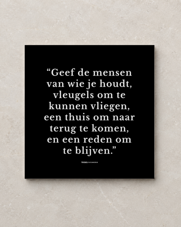 Tegeltjeswerk tegel - geef de mensen vleugels - 10x10 zwart mat