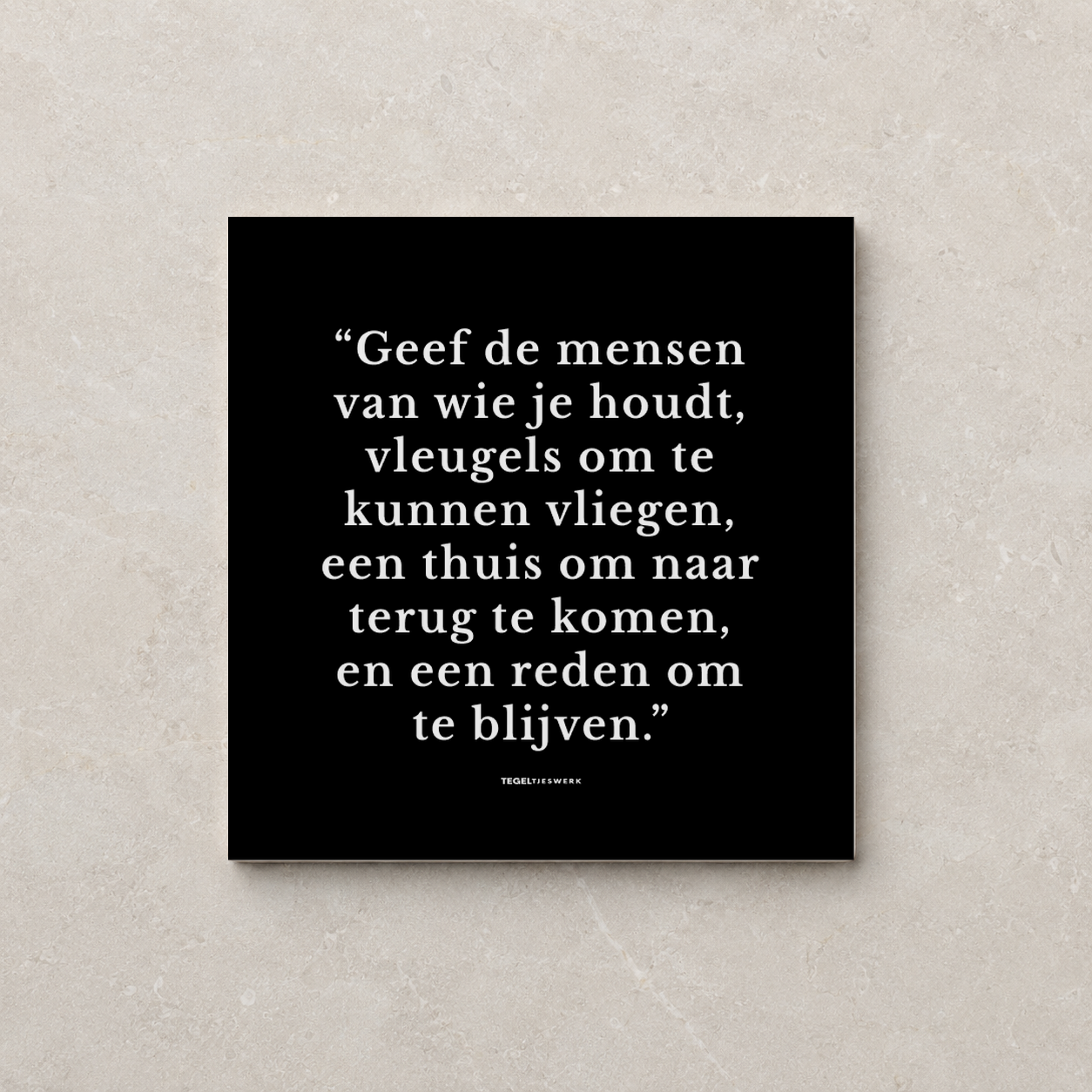 Tegeltjeswerk tegel - geef de mensen vleugels - 10x10 zwart Glans